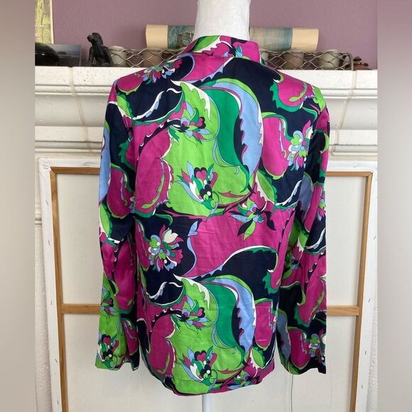 Talbots Mandarin Collar Blouse Italian designer vibe,beautiful fabric side vents - Picture 5 of 13